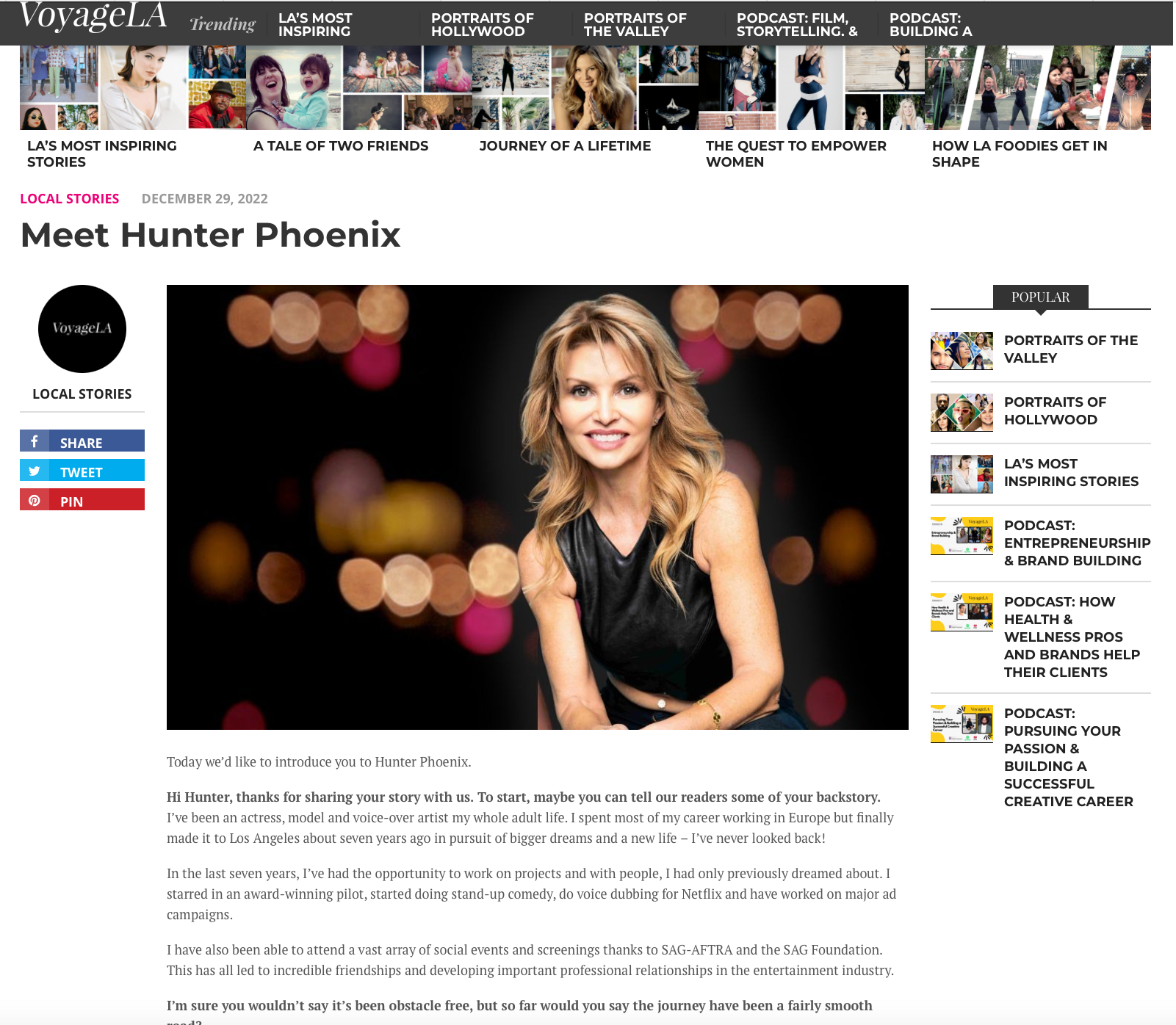 Hunter Phoenix Voyage LA interview 2022